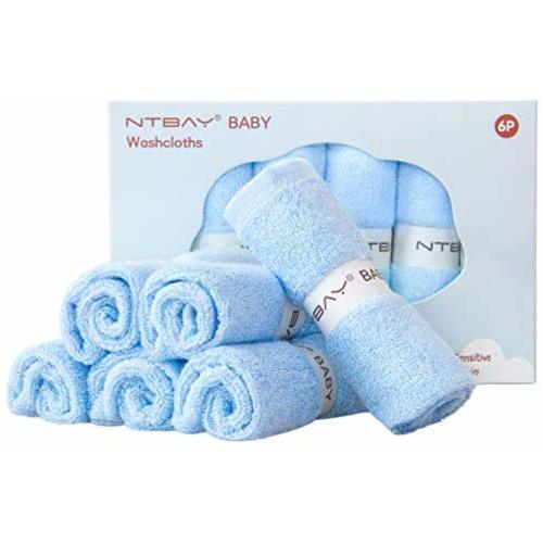 NTBAY 6 Pack Baby Washcloths, Extra Soft Newborn Baby Face Towel Perfect Gifts Set, 10 x 10 Inches, Blue