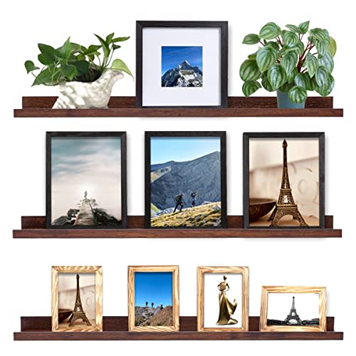 MBYD Floating Shelves 3 Same Dimensions, 48 Inch Deep Walnut Solid Wooden Shelves for Wall, Wall Mount Picture Ledge Shelf, Hanging Photo Display Shelf for Bedroom, Kitchen, Office, Living Room