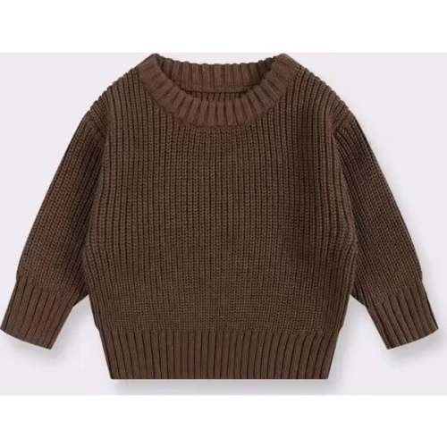 Boys Crewneck Knit Sweater, Brown - Benben | Maisonette