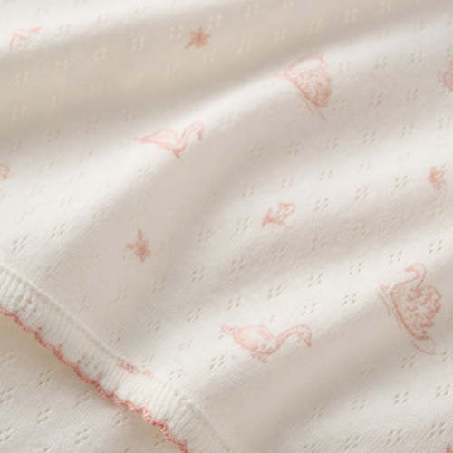 Pink Swan Print Organic Cotton Pointelle Baby Blanket – Elegant Baby