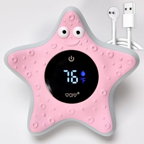Baby Bath Thermometer with Floating Toys - Digital Water & Room Temperature Monitor, Rechargeable Thermometer with Alerts for Newborn Bath Essentials, Infant Safety