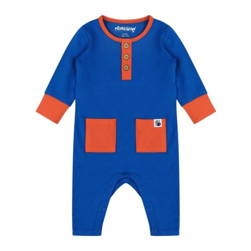 Mixed Up Clothing Infant Baby Long Sleeve Button Front Romper - Blue/Red - 0-3 Months