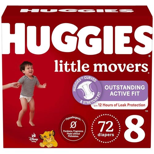 Huggies Size 8 Diapers, Little Movers Baby Diapers, Size 8 (46+ lbs), 72 Count