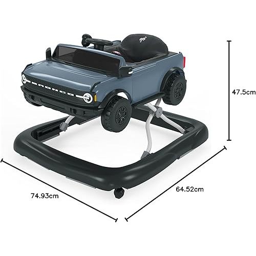 Bright Starts Ford Bronco 4-in-1 Blue Grey Baby Activity Center & Push Walker with Removable Interactive Steering Wheel -Toy, 6 Months and up