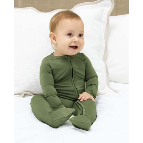Bumbunny Baby | Zip Footie in Olive Green