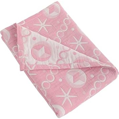 NTBAY 3 Layer Toddler Blanket, Muslin Cotton Jacquard Bed Blankets, Lightweight Thermal Baby Blanket, Super Soft and Warm Crib Blanket for All Seasons, Decoration Gift, 30"x40", Pink Starfish