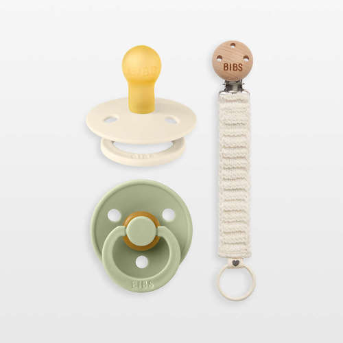 BIBS Ivory/Sage Latex Pacifier and Pacifier Clip Set