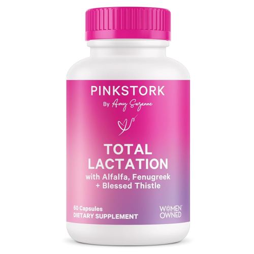 Pink Stork Total Lactation Supplement for Breast Milk Supply, Organic Fenugreek and Alfalfa to Support Breastfeeding, Milk Flow, and Production, Postpartum Essentials - 60 Capsules