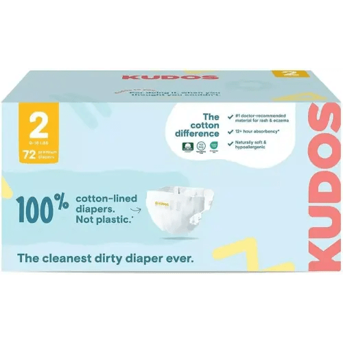 Kudos Chlorine Free Premium Diapers - 100% Cotton-Lined, Size-2, 6-16 lbs, 72 Count