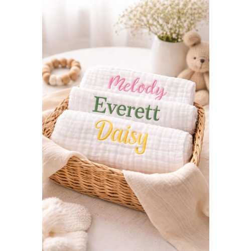 Embroidered Name Muslin Burp Cloth | Personalized Baby Shower Gift - Etsy