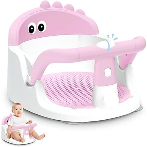Baby Bath Seat for Babies 6 Months & Up Sitting Up, Non-Slip Baby Bath Chair with Suction Cup, Safe and Comfortable Portable Infant Bath Seat for Bathroom, Bathtub Tub, Easy to Clean (Pink)