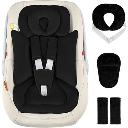 Hooyax Infant Car Seat Insert with Removable Head Support, Dual-Sided Baby Car Seat Cushion for Preemies & Newborns - Universal Head & Body Support for Car Seat, Stroller & Swing(Black)