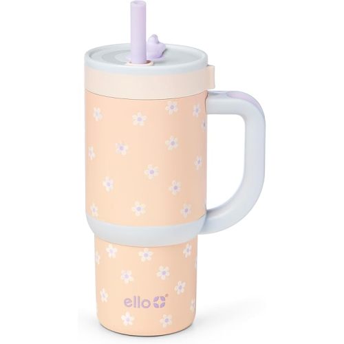 Ello Oasis 14oz Stainless Steel Toddler Tumbler with Handle & Retracting Straw, 100% Leakproof, Double-Wall Vacuum Insulated, Kids Water Bottle for School, BPA Free, Dishwasher Safe, Orange Daisies