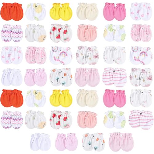 40 Pairs Newborn Infant Toddler Mittens No Scratch Cotton Elastic Wrist Gloves Skin Friendly Soft Breathable Gloves for 0-6 Months Baby Boys Girls
