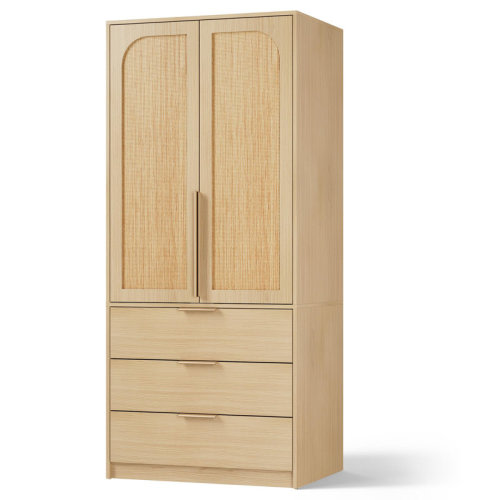 Bay Isle Home™ Armoire Wardrobe Closet with Drawers, 69.5" Wooden Wardrobe Cabinet with Hanging Rod, 2 Doors Clothing Storage Cabinet | Wayfair