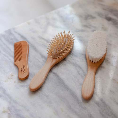 Wooden Baby Hair Brush Set