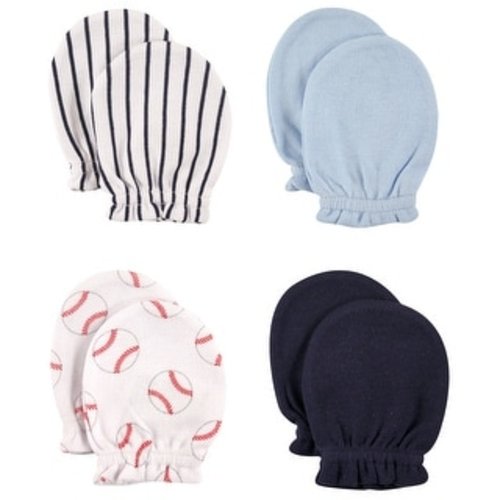Luvable Friends Baby Boy Cotton Scratch Mittens 4pk, Baseball, One Size - Baseball