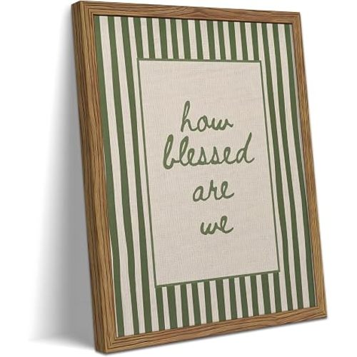 Framed Blessed Quote Wall Art Canvas, Minimalist Green Stripe Poster, Farmhouse Inspirational Painting, “How Blessed Are We” Wall Decor, forModern Scripture Print Picture Bedroom Living Room 8x10 Inch