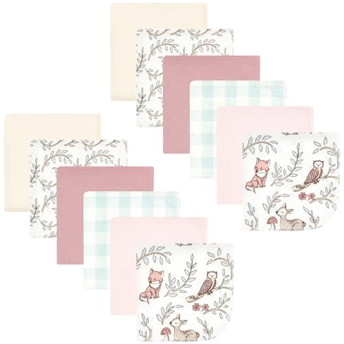 Hudson Baby Unisex Baby Flannel Washcloths, Girl Woodland Pals 12Pk, One Size