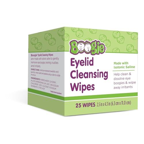 Boogie Eyelid Cleansing Wipes for Baby, Kids & Adults, Made with Isotonic Saline, Individually Wrapped, 25 Ct