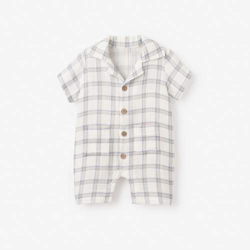 6-9 Month Plaid Organic Muslin Shortall – Elegant Baby
