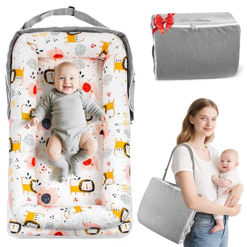 Baby Lounger & Nest for Newborn 0-24 Months, Baby Nest Supervised Breathable Cotton for Newborn, Newborn Essentials Gifts, Breathable Portable Infant Lounnger for Travel and Home(Animal)