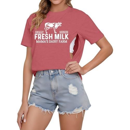 Nursing Shirts for Breastfeeding Shirt Zipper: Women Mama Nursing Graphic Tee Causal Maternity Clothes Top