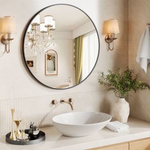30 Inch Round Mirror - Large Black Wall Mirror with Metal Frame, Ideal Bathroom Mirror for Entryway, Living Room & Dining Room Decor