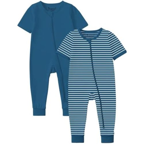 Jimonda Baby Romper 2 Pack Short Sleeve Pajamas Footless Sleepers Baby Boys Girls 2 Way Zipper Pjs Sleep and Play Clothes