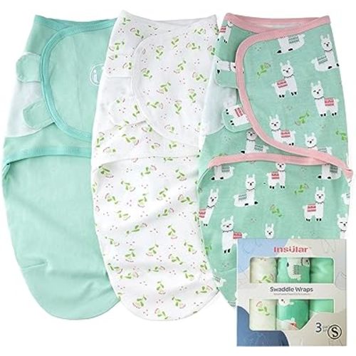 insular Baby Swaddle Wrap, Swaddle Blanket for Newborn and Infant, Adjustable Swaddling Set for Boy and Girl, Soft Cotton Baby Sleep Sack 3 Pack, Alpaca, Small(0-3 Month)