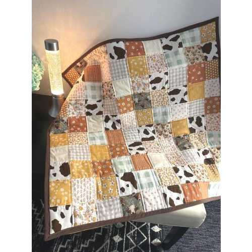 Baby Girl Highland Cow Patchwork Quilt  Handmade Baby Blanket Farm Nursery Gift