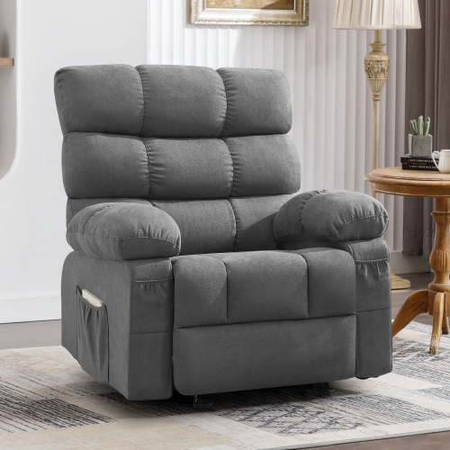 JONPONY Swivel Recliner Chair Gray with Rocking Function 360° Swivel Side Pocket Ergonomic Lounge Chair for Small Spaces
