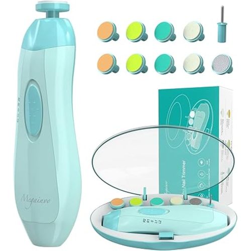 Baby Electric Nail Trimmer with LED Light 10 Grinding Heads Safe Electric Baby Nail File Whisper Baby Nail Polish Grooming Kit for Newborn Toddlers Kids Adults Toes Fingernails Care - Green