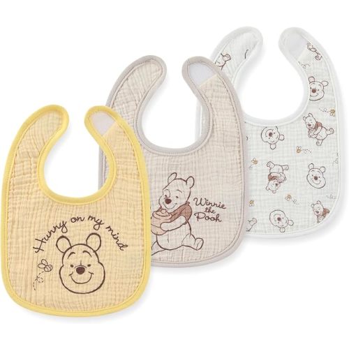 Disney Pooh Mickey Minnie 3 Pack Baby Bibs Soft Absorbent Drool Bibs for Teething and Feeding Newborn to Infants Essentials