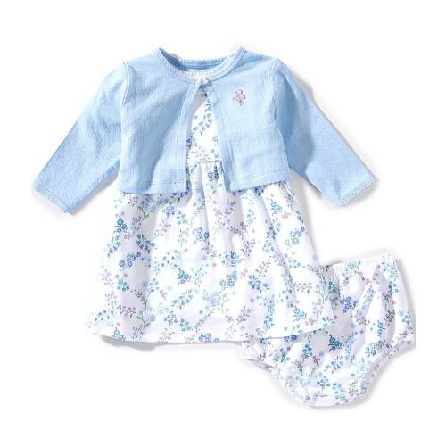 Little Me Baby Girls Blue Cardigan & Flowers Dress With Matching Bloomer 3-Piece Set