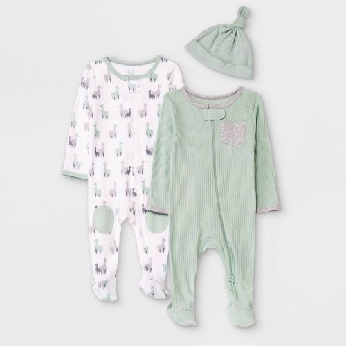 Baby Boys' 2pk Llama Sleep N' Play with Hat - Cloud Island™ Light Green