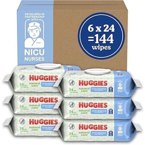 Huggies Natural Care Extra Sensitive Baby Wipes, Unscented, 1 Flip-Top Pack (24 Wipes Total) (Pack of 6)