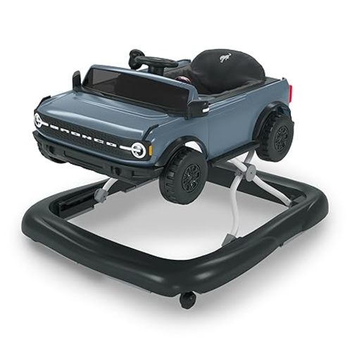 Bright Starts Ford Bronco 4-in-1 Blue Grey Baby Activity Center & Push Walker with Removable Interactive Steering Wheel -Toy, 6 Months and up