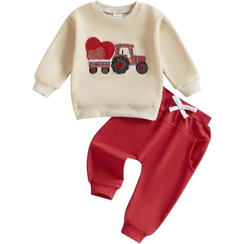 FYBITBO Infant Toddler Baby Boys Fall Clothes Long Sleeve Shirts Tops and Pants Farm Tractor Outfits Winter Clothing Sets