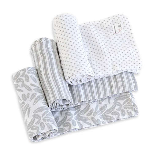 Burt's Bees Baby® Dottie Bee Organic Cotton Muslin 3-Pack Swaddle Blankets in Fog