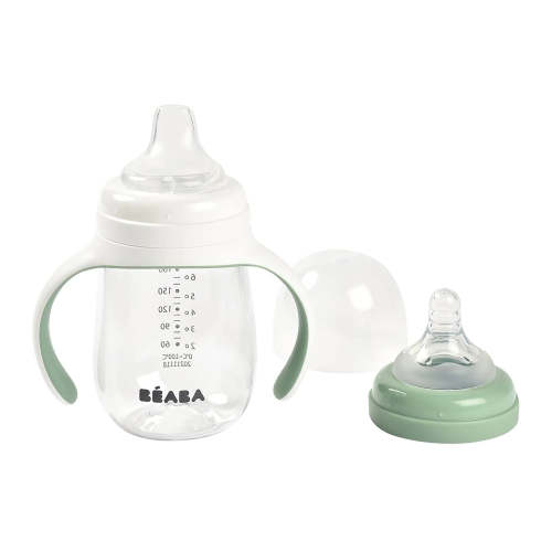 Béaba 2-in-1 Baby Bottle to Transition Sippy Cup - Sage