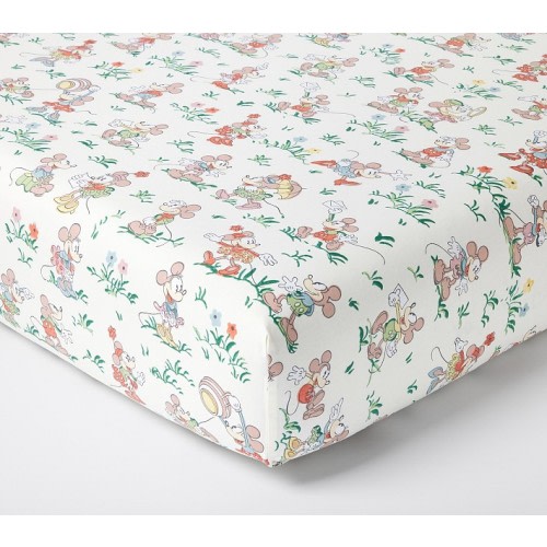 Disney Home x Sanderson Mickey Mouse and Minnie Mouse Garden Organic Crib Fitted Sheet