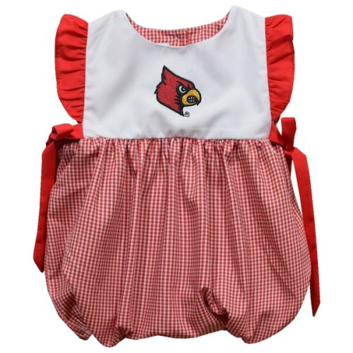 Girls Infant Vive La Fete Red Louisville Cardinals Gingham Puffy Bubble Dress