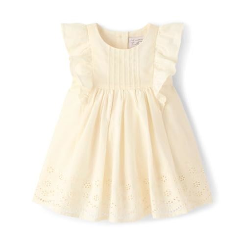 The Children's Place,Baby-Girls,and Newborn Casual Short Sleeve Dress with Diaper CoverFair Ivory,3 Months,6 Months