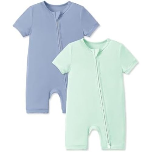 PATPAT Baby Romper 2-Pack with Bamboo Viscose, Infant Snug fit Pajama Jumpsuits with 2-Way Zipper for Newborn Boy Girl