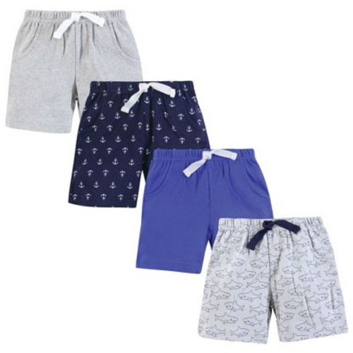Hudson Baby Infant Boys Shorts Bottoms 4-Pack, Sharks And Anchors, 3-6 Months