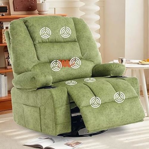 KCQ Oversized Massage Swivel Rocking Recliner Chair Sofa for Adult Green