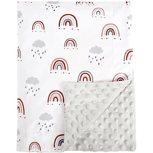 david's kids Micro Fleece Minky Baby Blanket for Boys Girls with Double Layer and Soothing Raised Dots, Breathable and Soft Lightweight Receiving Blanket for Newborns, 30x40 Inches, Rainbow