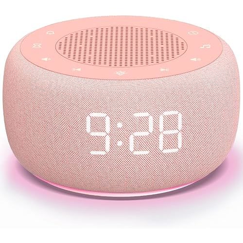 Buffbee Sound Machine & Alarm Clock 2-in-1-0-100% Display Dimmer, Under Light, Sleep Timer, Precise 30-Level Volume Control White Noise Machine