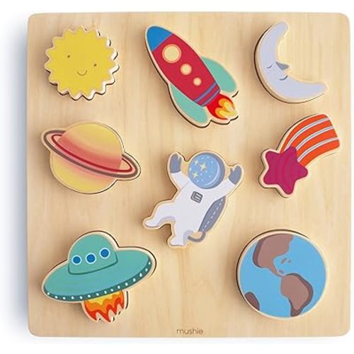 mushie Wooden Space Puzzle | for Kids 3 Years+ | Preschool Educational & Toddler Montessori Toys (8 pcs)